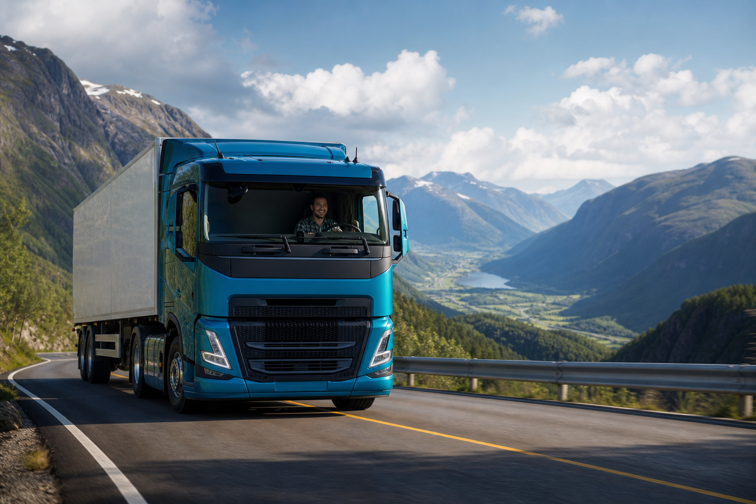 Happy Trucker Driving in Norway